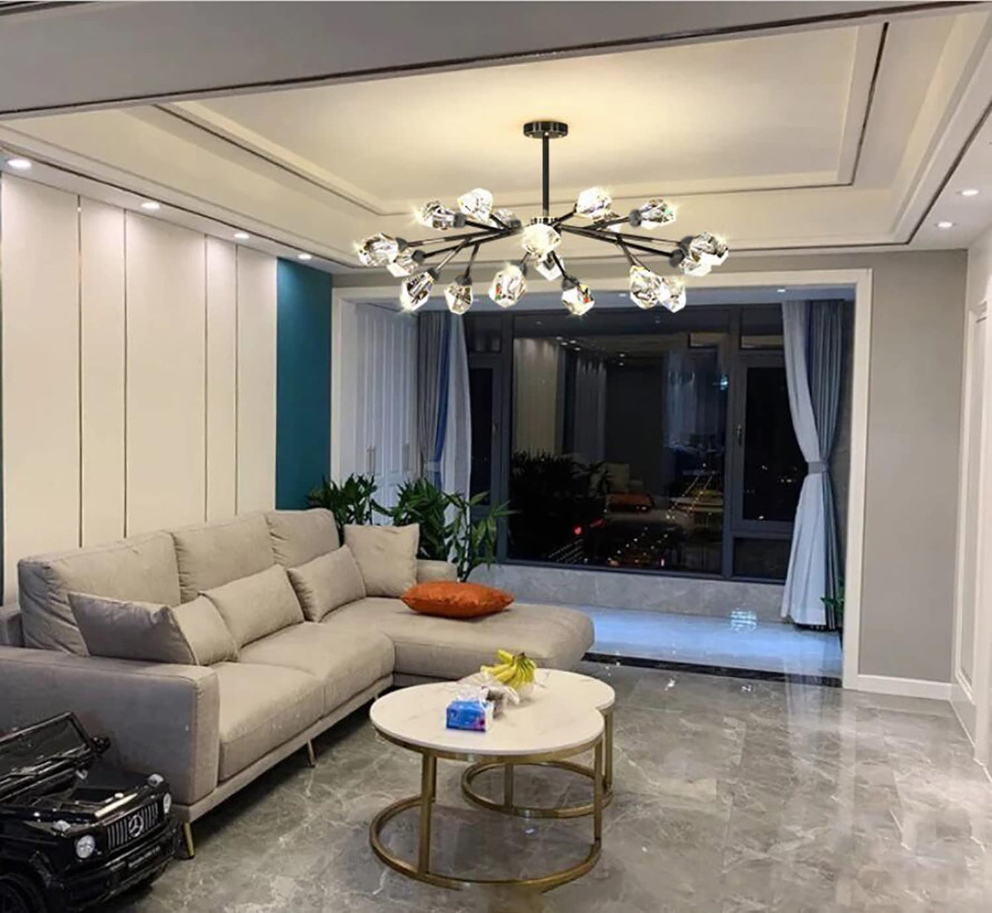 Modern Chandelier Ceiling Light Fixture Sputnik Crystal Chandeliers Black Farmhouse Chandelier Over Table 15-Light Height Adjustable Chandeliers for Dining Room, Living Room,Kitchen Island