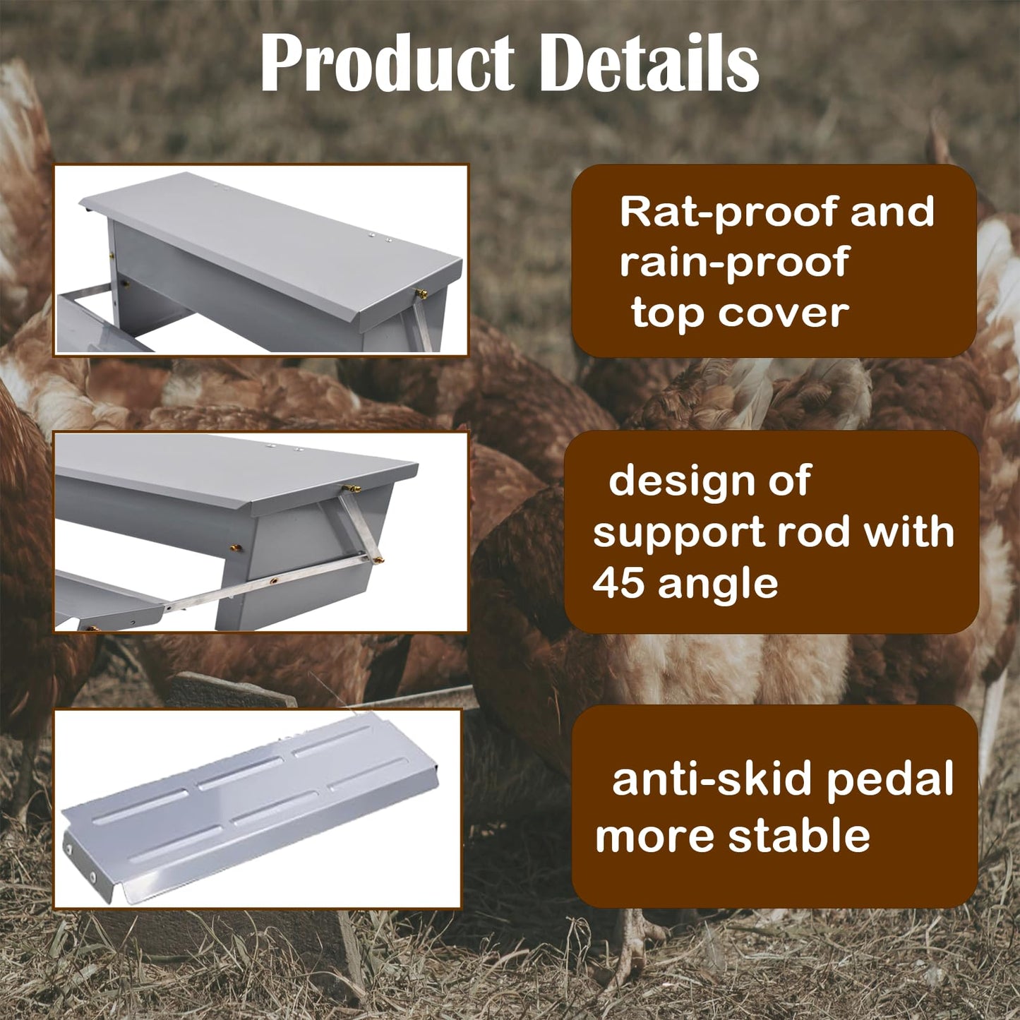 kathson Automatic Treadle Chicken Feeder,11lbs Pedal Chicken Feeder Rat Proof Poultry Feeder with Rainproof Lid Stainless Steel Treadle Feeder for Chickens Pheasants Ducks
