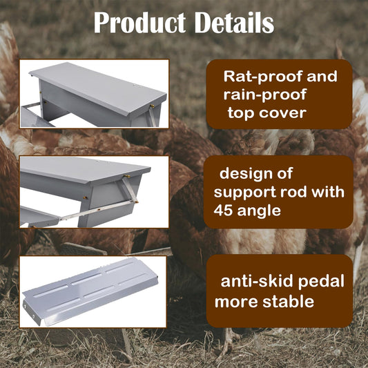 kathson Automatic Treadle Chicken Feeder,11lbs Pedal Chicken Feeder Rat Proof Poultry Feeder with Rainproof Lid Stainless Steel Treadle Feeder for Chickens Pheasants Ducks