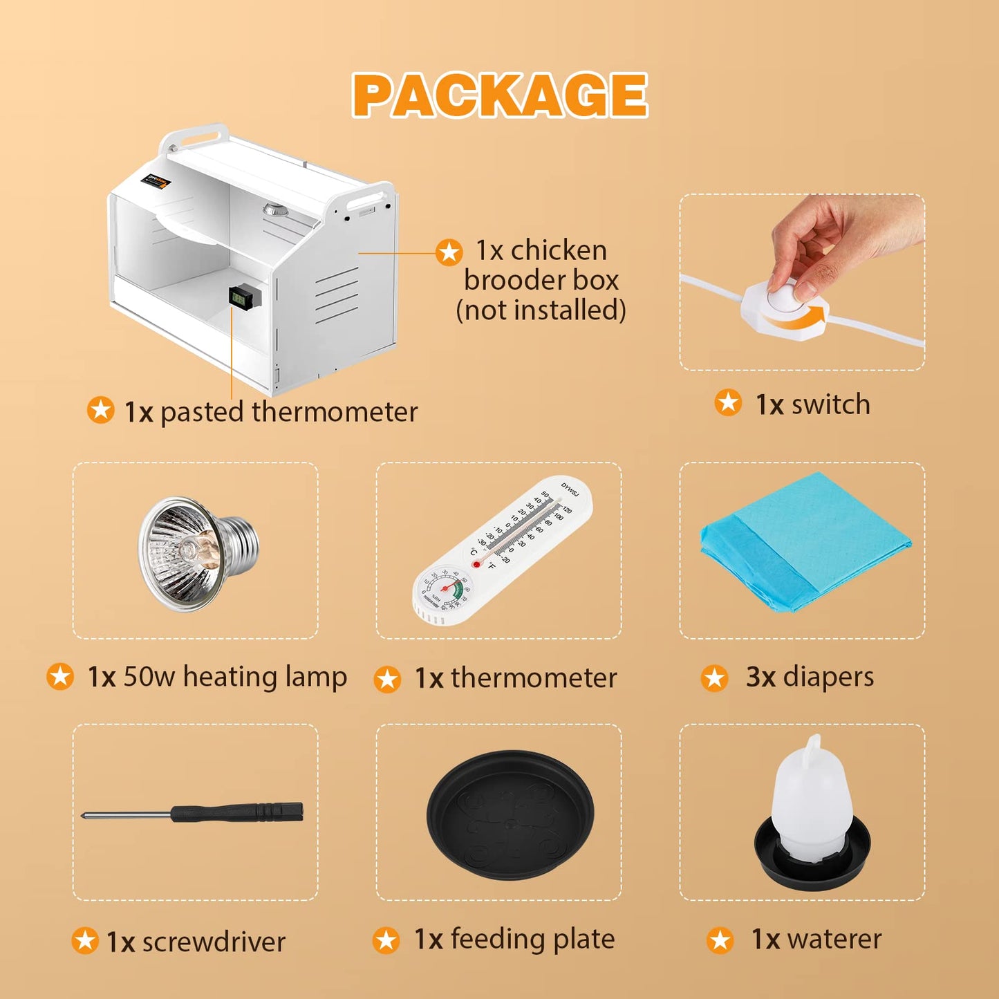 Proshine Chicken Brooder Box for Chicks, Quail Brooder with Heating Lamp, 2 Mode Thermometers Warms Up to 10 Chicks for Duckling Parrot Lizard