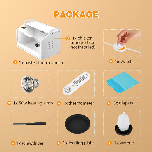 Proshine Chicken Brooder Box for Chicks, Quail Brooder with Heating Lamp, 2 Mode Thermometers Warms Up to 10 Chicks for Duckling Parrot Lizard