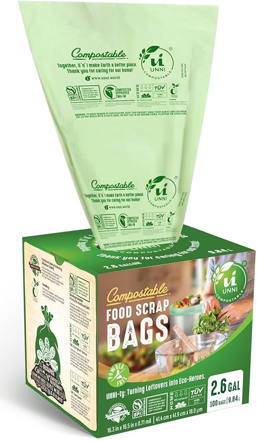 UNNI Compostable Trash Bags, 2.6 Gallon / 9.84 Liter, 600 Count Value Pack, Extra Thick 0.71 Mil Compost Bin Liners for Kitchen Food Scrap, Certified by BPI, CMA & OK compost HOME, Meets ASTM D6400