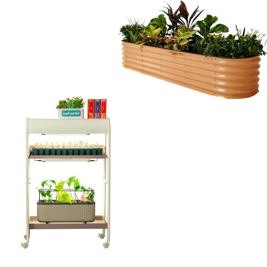 17" Classic 9 in 1 Garden Bed & 2-Tiered Metal Plant Stand with Grow Lights