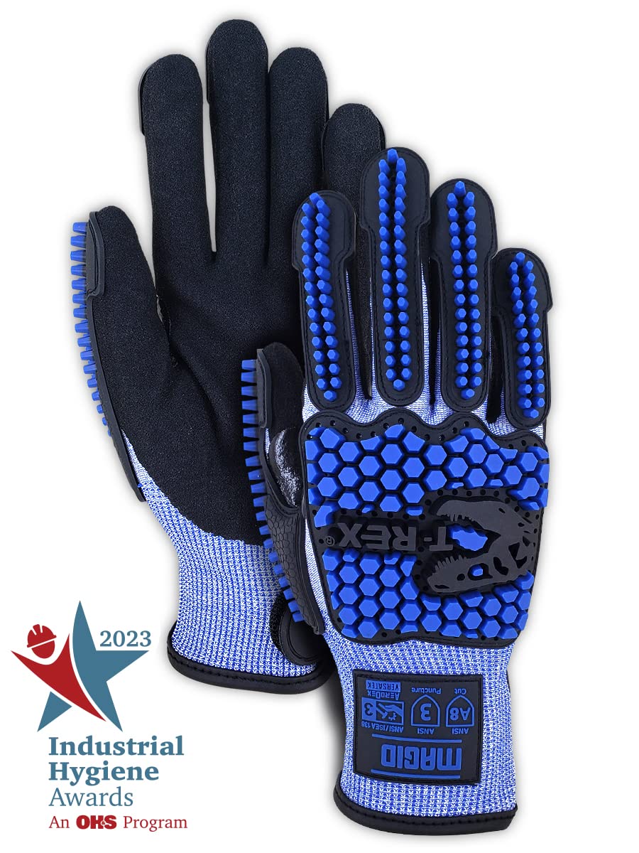 MAGID T-REX Flex Series Extremely Lightweight AeroDex Technology VersaTek Grip Palm Coated Impact 3 Glove – Size 11/XXL–ANSI Level A8–24 Pairs