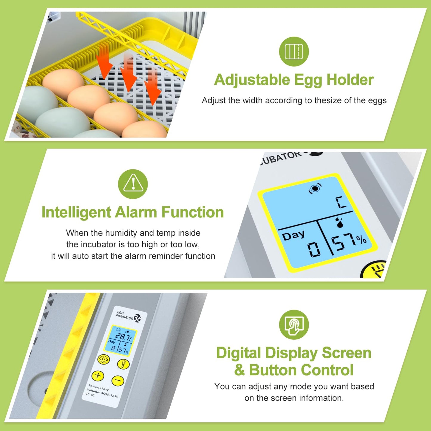 36 Eggs Incubator for Hatching Chicken/Goose/Quail/Duck/Turkey Eggs, 360° View Incubator with Automatic Egg Turning/Humidity Control/Low Humidity Alarm/Adjustable Tray, for Beginner/Farm/Teaching/Home