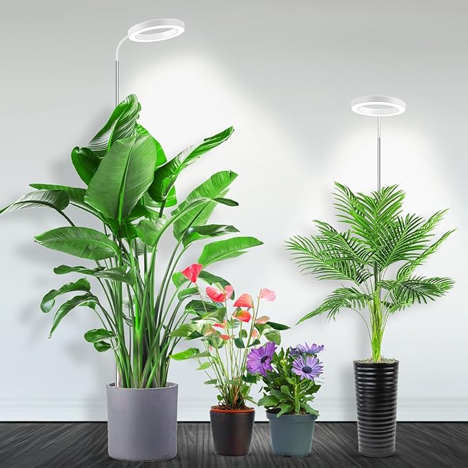 Garpsen Full Spectrum Grow Light, [2Pack]LED Plant Lights for Indoor Growing with 360° Gooseneck, 3 Colors Modes and 5 Dimmable Levels, 65'' Height Grow Lamp with 6/12/16H Timer, for Large Plant Light