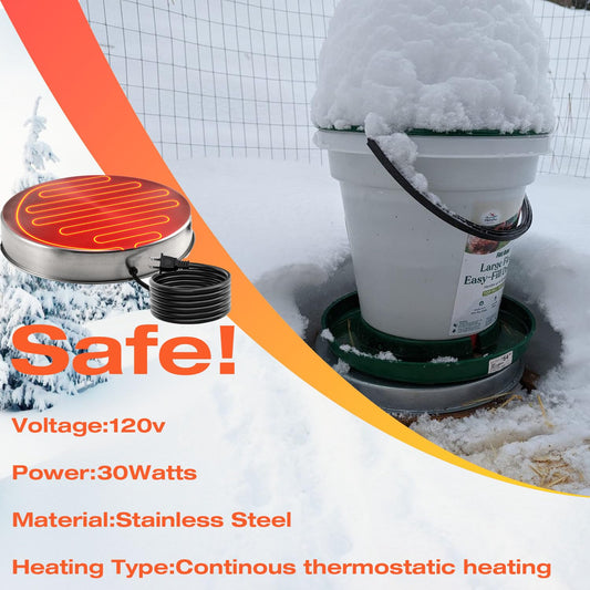 H&G lifestyles Chicken Water Heater Base for Chicken Waterer Poultry Drinker Heated Water Stainless Steel Heater for Winter Deicer Poultry Care
