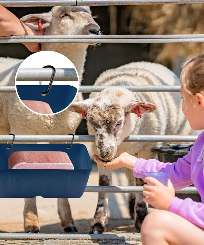 Chicken Feeders, 3 Pack, Duck Feeders and Waterers, Hanging Poultry Water Feeder, Livestock Fence Feeder, Feed Trough and Waterer Bucket with Clips, Blue