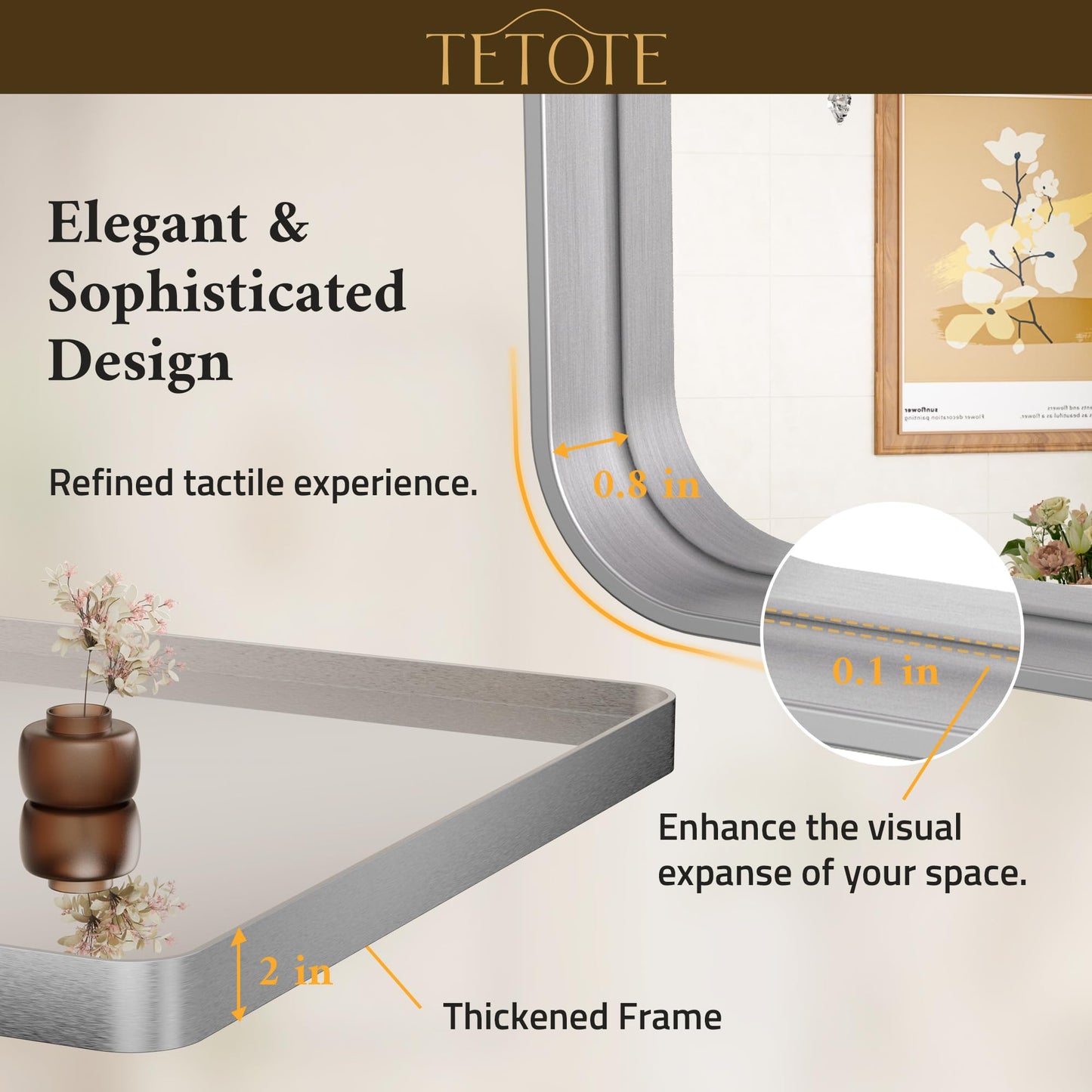 TETOTE 55 x 36 Inch Silver Mirror for Bathroom, Brushed Silver Framed Modern Farmhouse Rectangle Large Wall Mounted Mirror for Double Vanity (Horizontal/Vertical)
