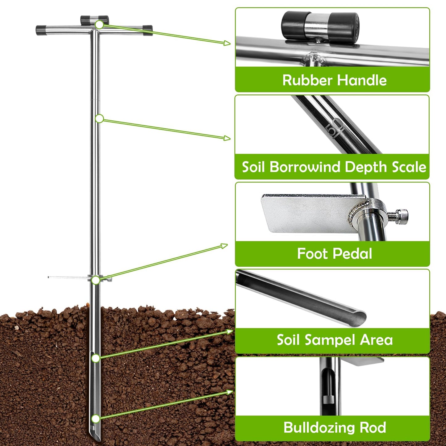 ZUIWAN 40 INCH Soil Sample Probe,Stainless Steel t-Style Handle Soil Probes for Soil Sampling,Soil Core Sampling Tool for Soil Sampling Plant Care,Garden,Farm,Agriculture,Golf Course,Lawn