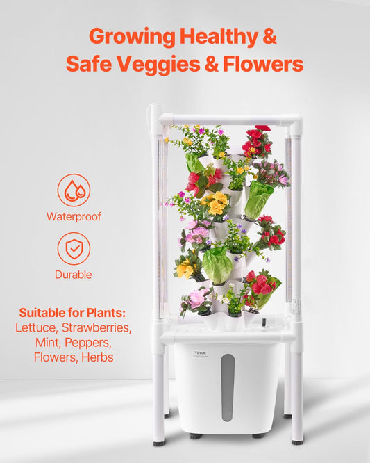 VEVOR Hydroponic Growing System with Grow Light, 30 Pods Vertical 6 Tiers Hydroponic Tower, Home Hydronic Garden with Water Pump, Plants Germination Kit for Indoor Herbs, Fruits and Vegetables