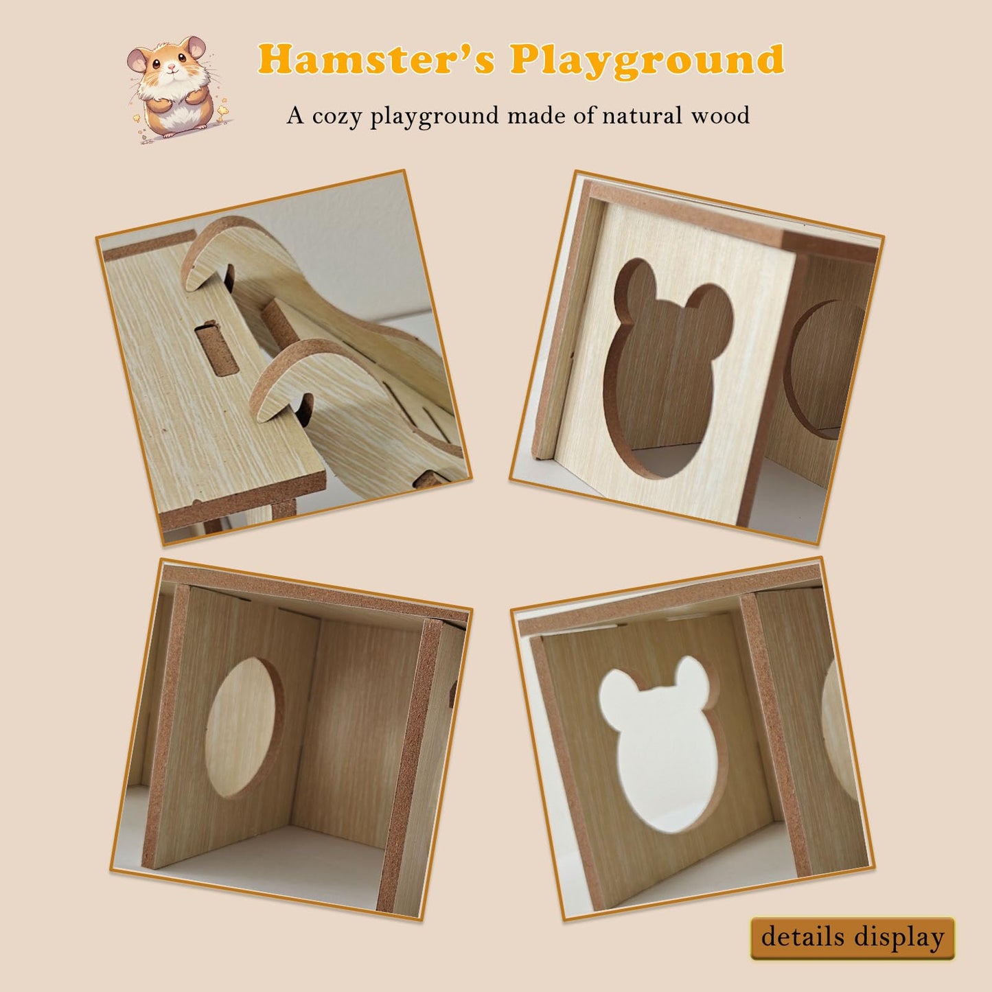 JINYOND Natural Wood Small Animal Hideout with Climbing Ladder, Multi-Chamber Tunnels and Digging Chambers Safe Playhouse for Hamsters, Mice, Gerbils, Rats and Dwarf Rabbits