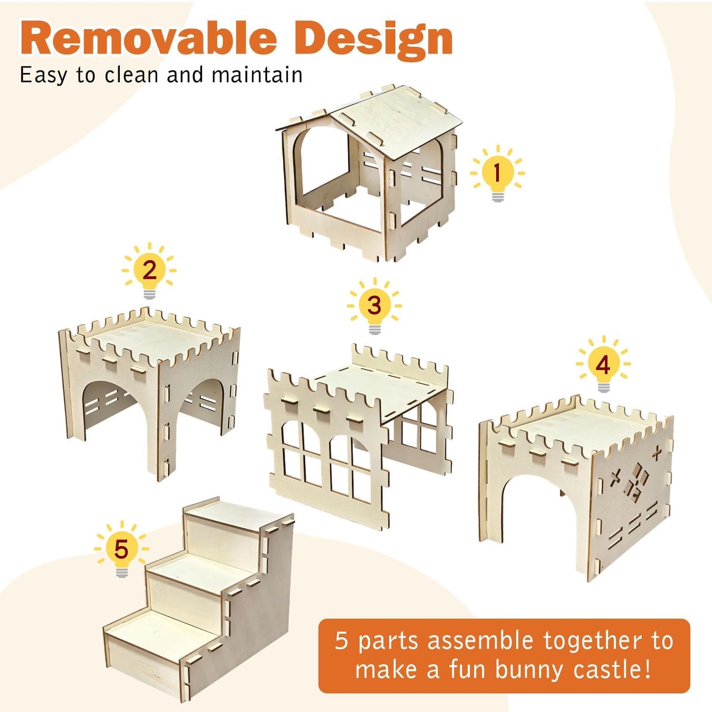 PINVNBY Extra Large Bunny Castles Hideout, Wooden Rabbit House Hide Climbing Detachable Indoor Wooden Hideaway Castle Tower Tunnel for Small Animal Rabbit Bunny Guinea Pig Hamster Chinchilla Ferret