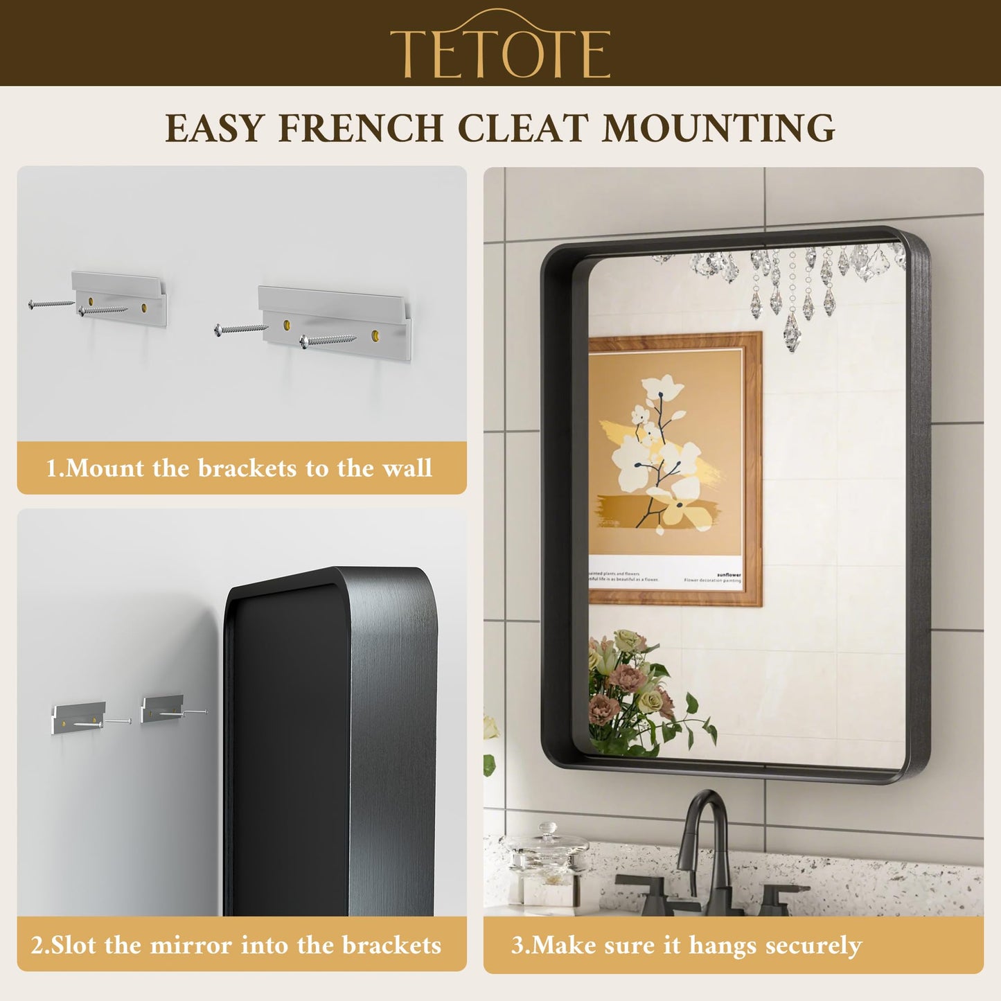 TETOTE 55 x 36 Inch Silver Mirror for Bathroom, Brushed Silver Framed Modern Farmhouse Rectangle Large Wall Mounted Mirror for Double Vanity (Horizontal/Vertical)