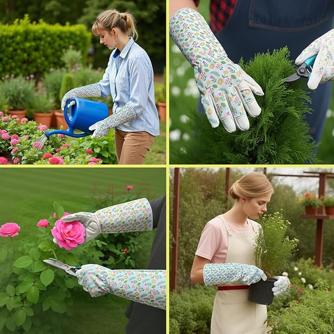 Gardening Gloves Thorn Proof, Breathable Garden Gloves for Women, Leather Work Gloves for Pruning, Planting