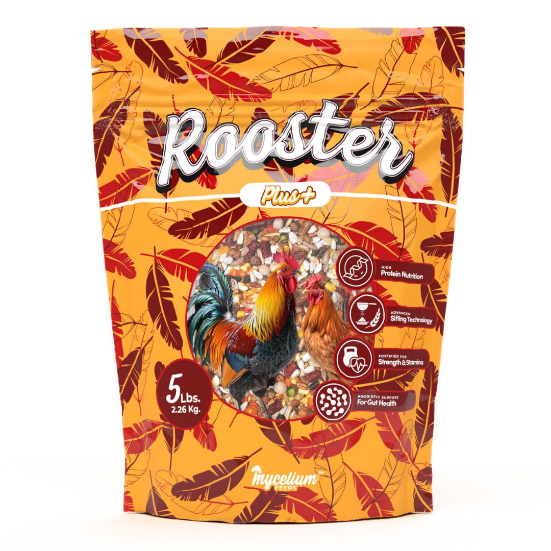 Mycelium Organic Rooster Plus Feed (5 LB Bag) | High-Protein Chicken Feed with Vitamin Support for Strength, Stamina & Gut Health | Natural Poultry Grain Blend with Fish Meal | Non-GMO, Made in USA