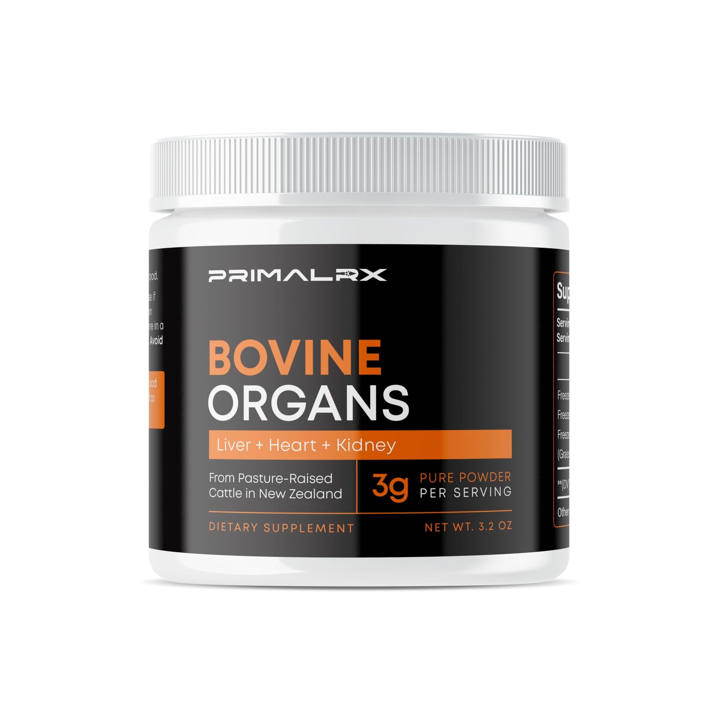 PRIMALRX Bovine Organs: GrassFed Beef Organ Supplement (B12 Vitamins, B Complex Vitamins, Heme Iron Supplements, Vitamin A Supplements, Folate Supplements, Selenium and Zinc Supplements) – 90g Powder