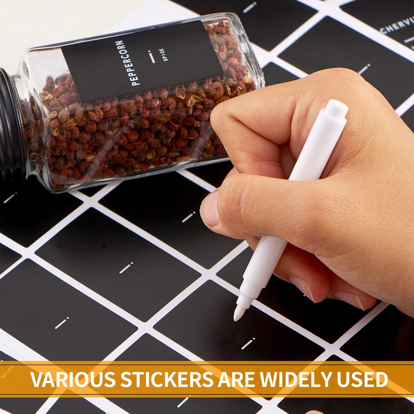 Skiileor 36 Pcs Spice Jars with Label- Glass Spice Jars with Black Metal Caps,Shaker Lids, Funnel, Chalk Pen, Brush,Cleaning Cloth 4oz Seasoning Containers Bottles for Spice Rack, Cabinet, Drawer