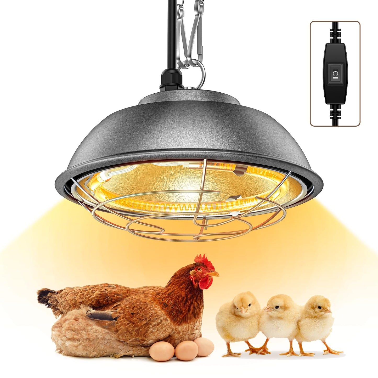 350 Watt Heat Lamp for Chickens - Chtoocy Chicken Coop Heater with Carbon Fiber Bulb, UL Passed Heating Plate & Chicken Heat Lamp with 2 Temperature Adjustable (175/350W) for Chicks, Ducks and Pets