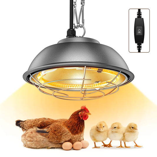 350 Watt Heat Lamp for Chickens - Chtoocy Chicken Coop Heater with Carbon Fiber Bulb, UL Passed Heating Plate & Chicken Heat Lamp with 2 Temperature Adjustable (175/350W) for Chicks, Ducks and Pets