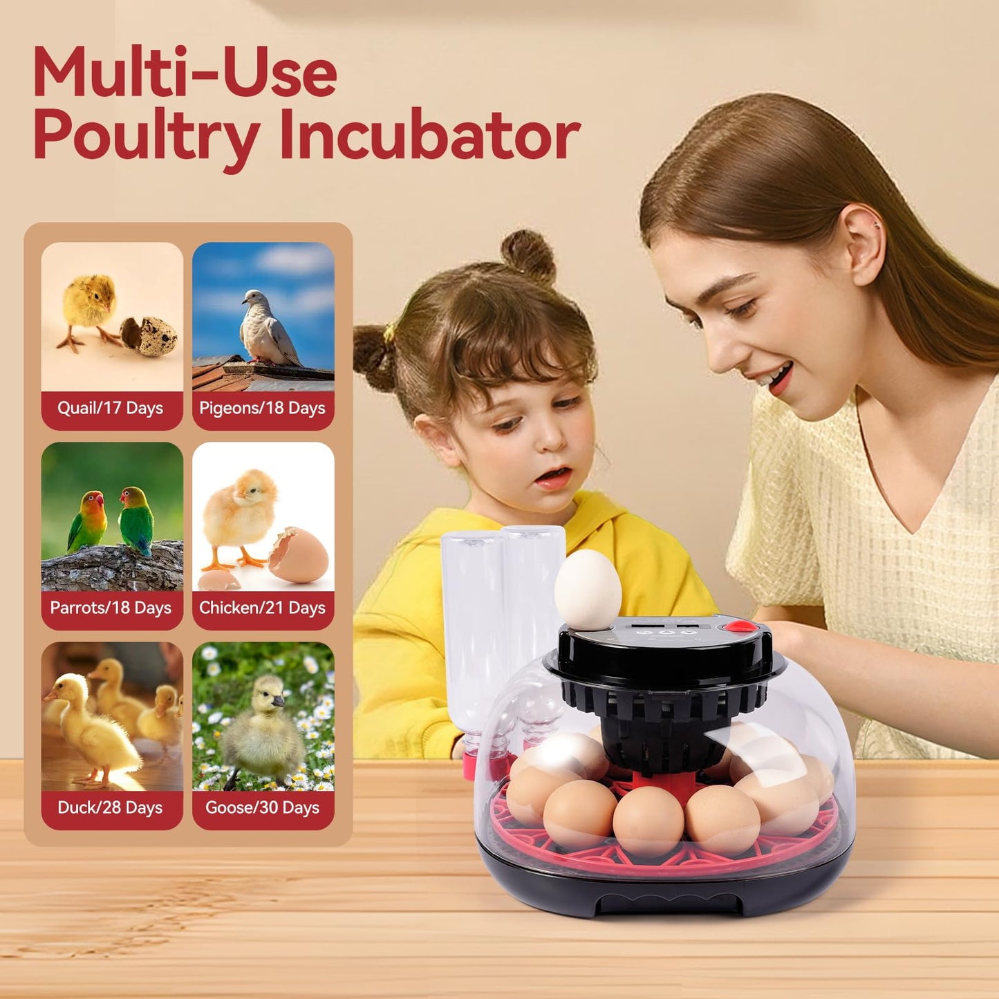 Humorrap 12 Egg Incubators with Temperature and Humidity Control Automatic Eggs Turner Egg Candler for Hatching Chicken