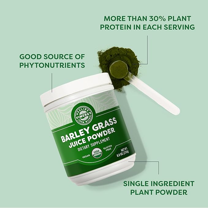 Vimergy Barley Grass Juice Powder Dietary Supplement - 0.8g per Serving (312 Servings) – Clean Superfood Formula – Promotes Cardiovascular Health* – Organic, Vegan & Gluten-Free – Regular Size 250g