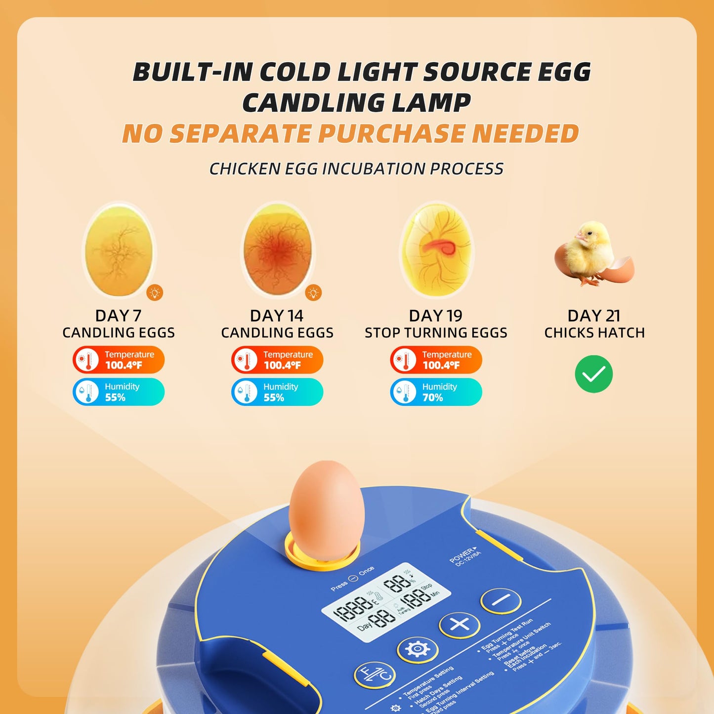 Ouluu 18 Egg Incubator, Automatic Turning & Smart Temp/Humidity Control, Built-in Candler, Plus Hatching Guide – for Chicken, Duck, Quail, Goose, Parrot, Pigeon, Ideal for Farm, Home, Lab, Classroom