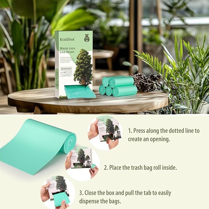 Small Compost Bags 2.6 Gallon Trash Bag, EcoSilva 125 Count Small Compost Bags for Countertop Bin, Compostable Trash Bags 2.6 Gallon Compostable Food Scrap Bag for Kitchen Bathroom Office