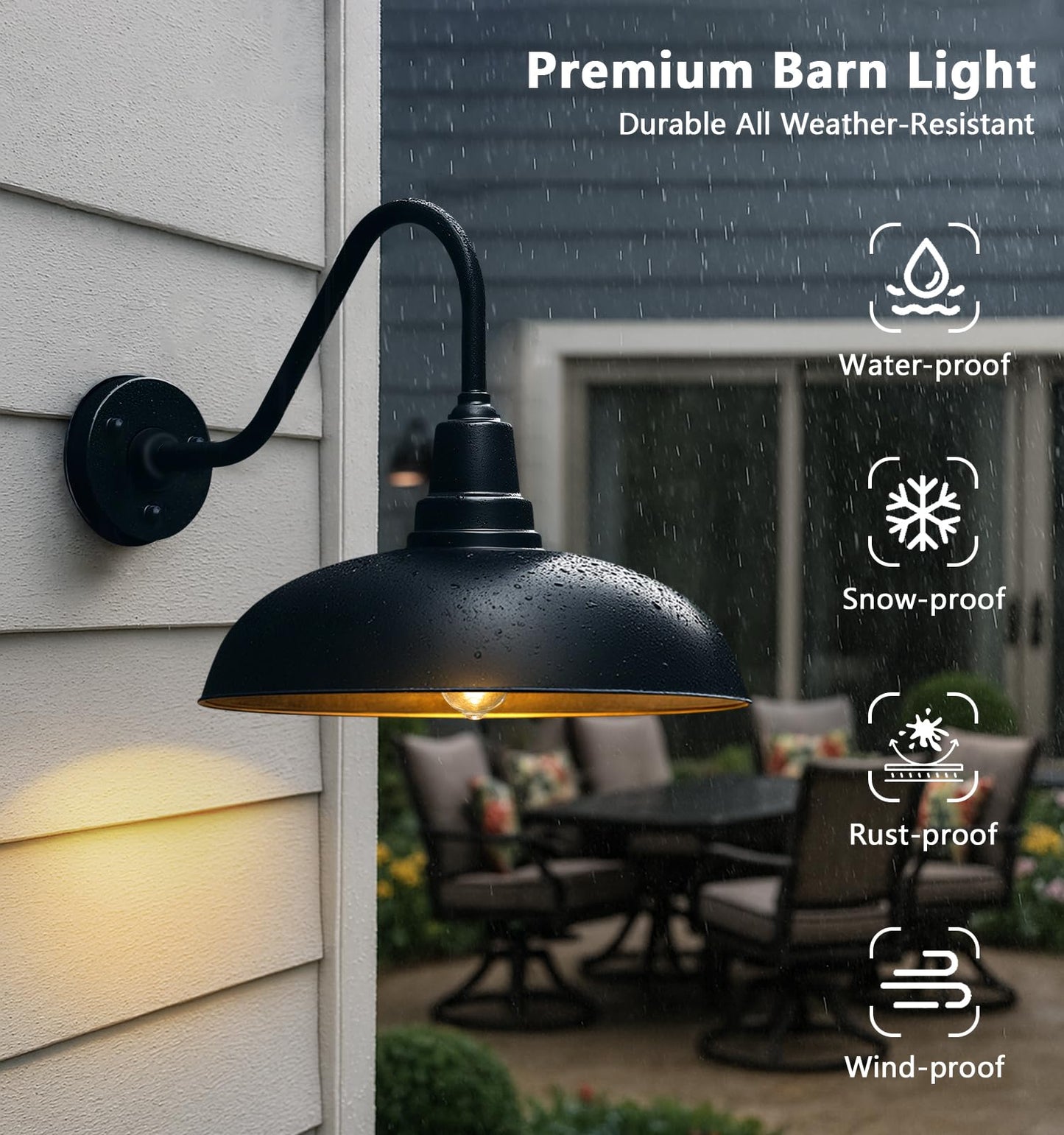 20" Extra-Large Gooseneck Barn Lights – Black Industrial Wall Sconces for Garage, Porch, or Farmhouse Patio – Rustproof and Weatherproof Exterior Lights – 2 Pack
