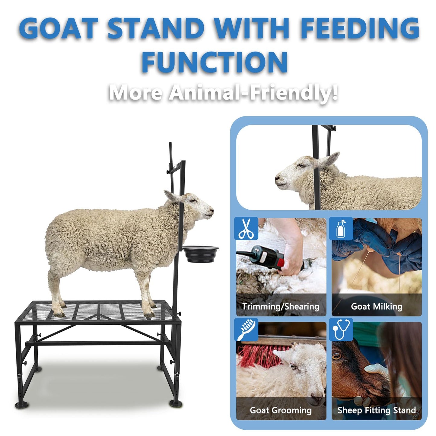 Lezbanz 600 LBs Goat Stand with Feed Bin, Goat Milking Stand for Sheep Trimming and Milking, Hoof Trimming Stand Adjustable Size, with Feeder, Iron Black