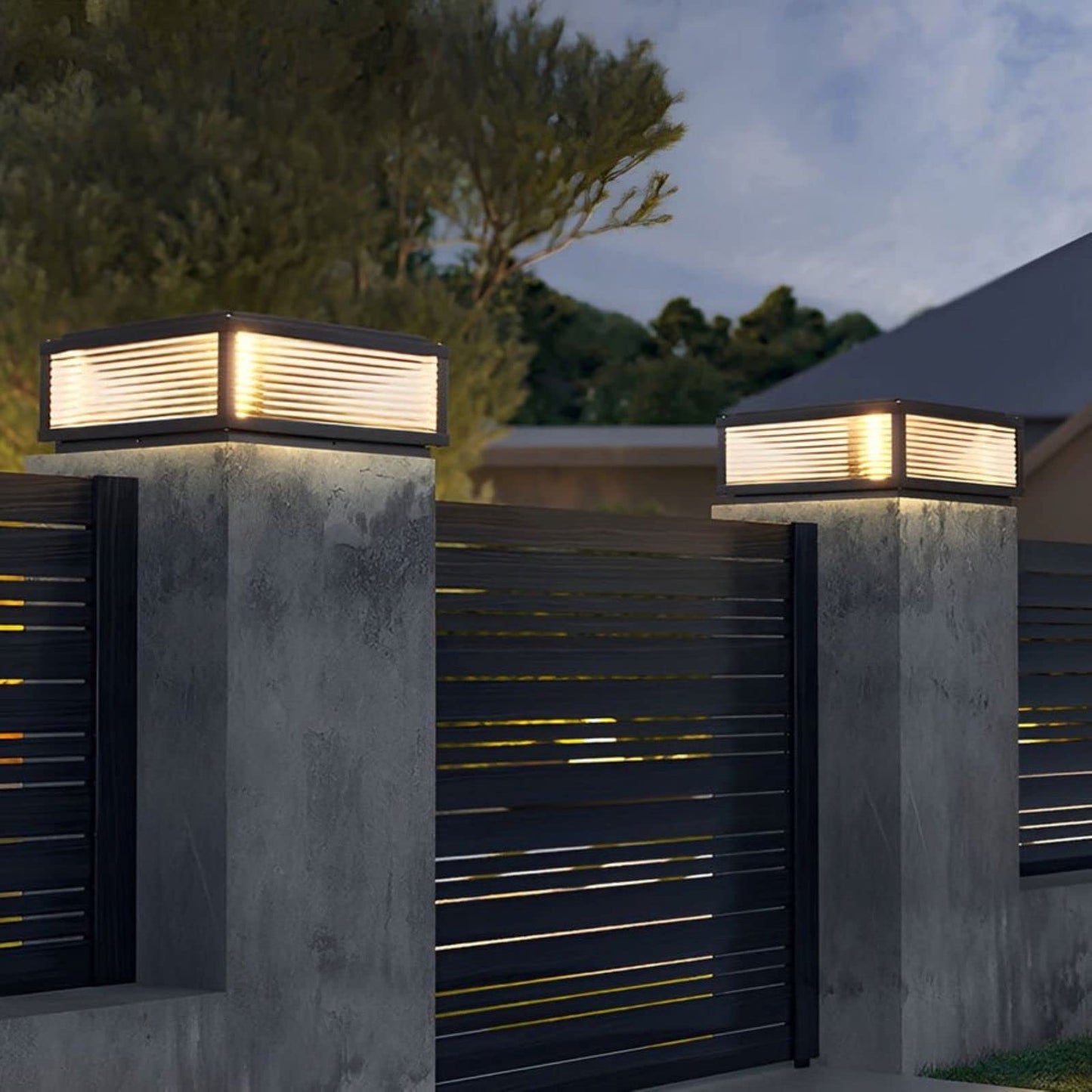 JHOTEC Large Outdoor Post Light 16X16 in, Dusk Till Dawn Solar Column Light,No Wiring Required Electricity Cost Column Lamp,Garden Light,IP54 Waterproof, Base E26 Dual-Purpose,LED Post lamp
