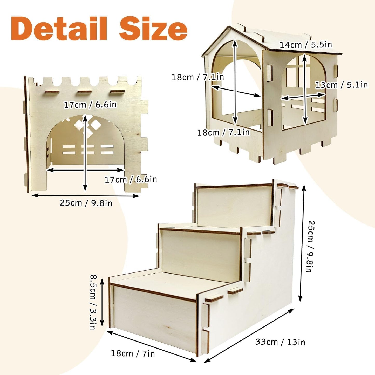 PINVNBY Extra Large Bunny Castles Hideout, Wooden Rabbit House Hide Climbing Detachable Indoor Wooden Hideaway Castle Tower Tunnel for Small Animal Rabbit Bunny Guinea Pig Hamster Chinchilla Ferret
