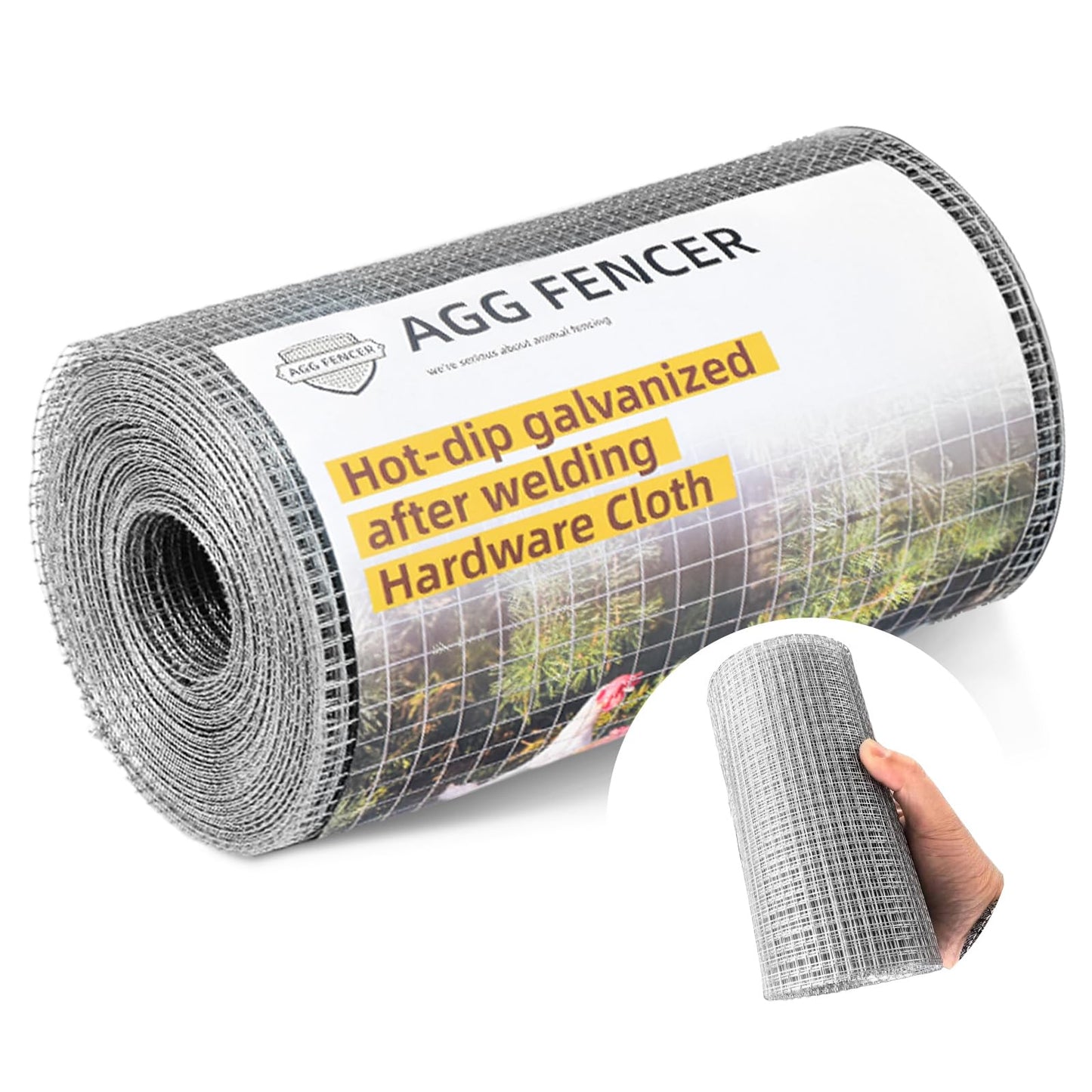 AggFencer 8inch x 25ft Hardware Cloth 1/4 inch Chicken Wire Fencing 23Ga, Hot Dipped Galvanized After Welding Garden Plant Supports Welded Metal Chicken Wire Fence, Poultry Animal Netting Cage Screen