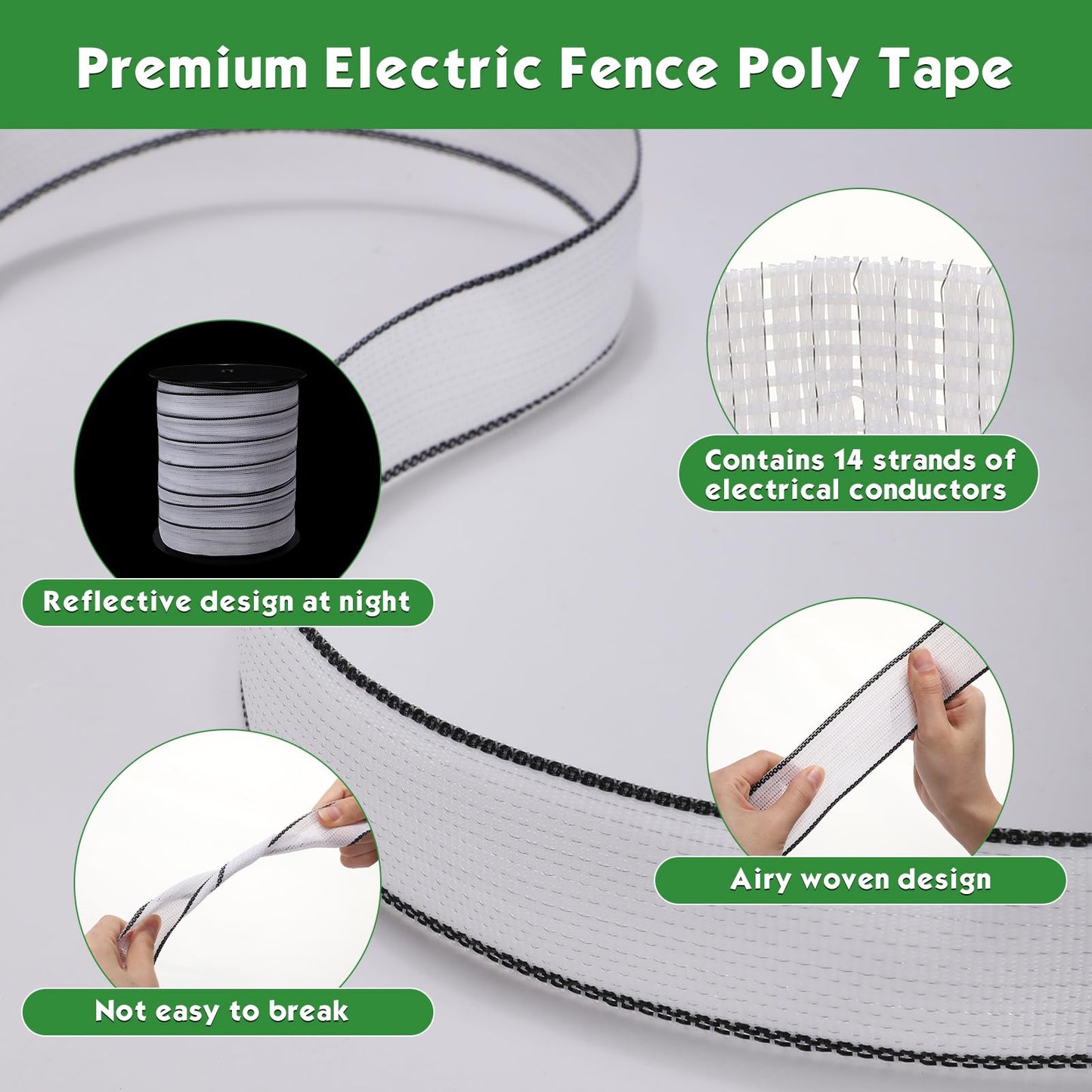Wowangce 2 Pcs Poly Tapes for Electric Fence Horse Fence Tape Wire, 500 Feet(152.40m) Length Tape for Electric Fence, 2 Inch Wide(50.8mm) Fencing Tape for Livestock(White)