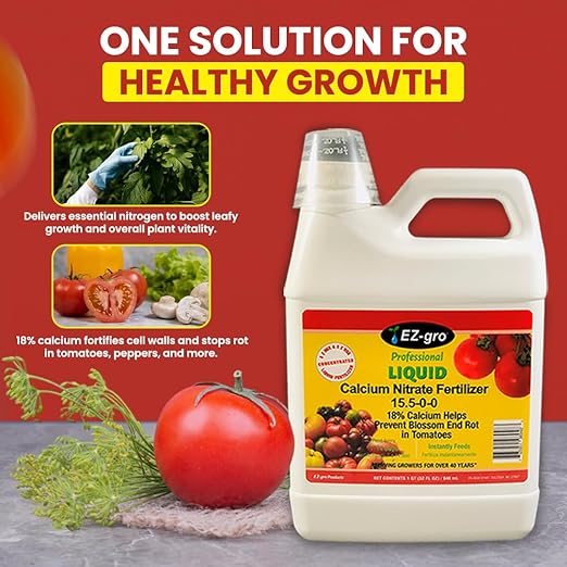 EZ-GRO Calcium Nitrate 15.5-0-0 Fertilizer - Liquid Plant Food, Calcium Nitrate Fertilizer 18% Calcium Prevent Blossom End Rot in Tomatoes, Calcium Nitrate for Tomatoes with Hydroponic Nutrients