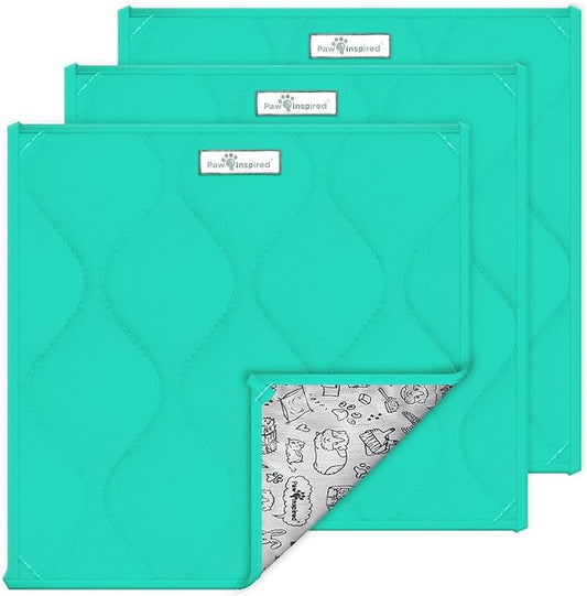 Paw Inspired Guinea Pig Cage Liner Pads | Washable Fleece Bedding, Waterproof Bottom | Super Absorbent Pee Pad or Pet Bed Mat for Guinea Pigs, Ferrets, Rabbits, Hamsters, Small Animals (12x12, Green)