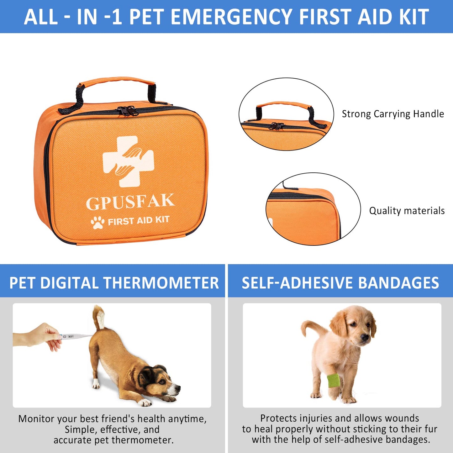 GPUSFAK Dog First Aid Kit - Pet First Aid Kit for Dogs Pet Emergency Kit with Grooming Hammock Harness Nail Clipper First Aid Supplies for Home Camping