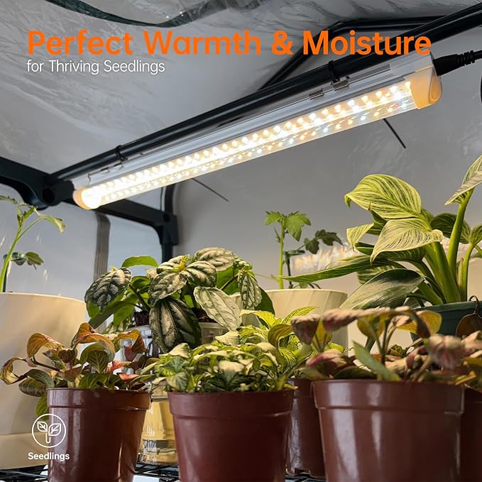 Bstrip Indoor Greenhouse with Grow Lights, PVC Tent with Waterproof Base Mat, Airflow Windows&Zippered Door, 4Pcs Grow Lights for Seed Starting with Timer, 4-Tier Greenhouse Shelf 27.2x19.3x61.8in