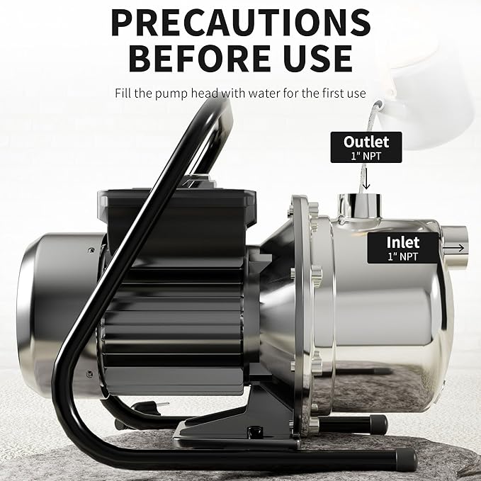 LANCHEZ 1.2 HP Portable Shallow Well Garden Pump, 1828 GPH Stainless Steel Sprinkler Pump, 115V Water Transfer Draining Irrigation for Lawn