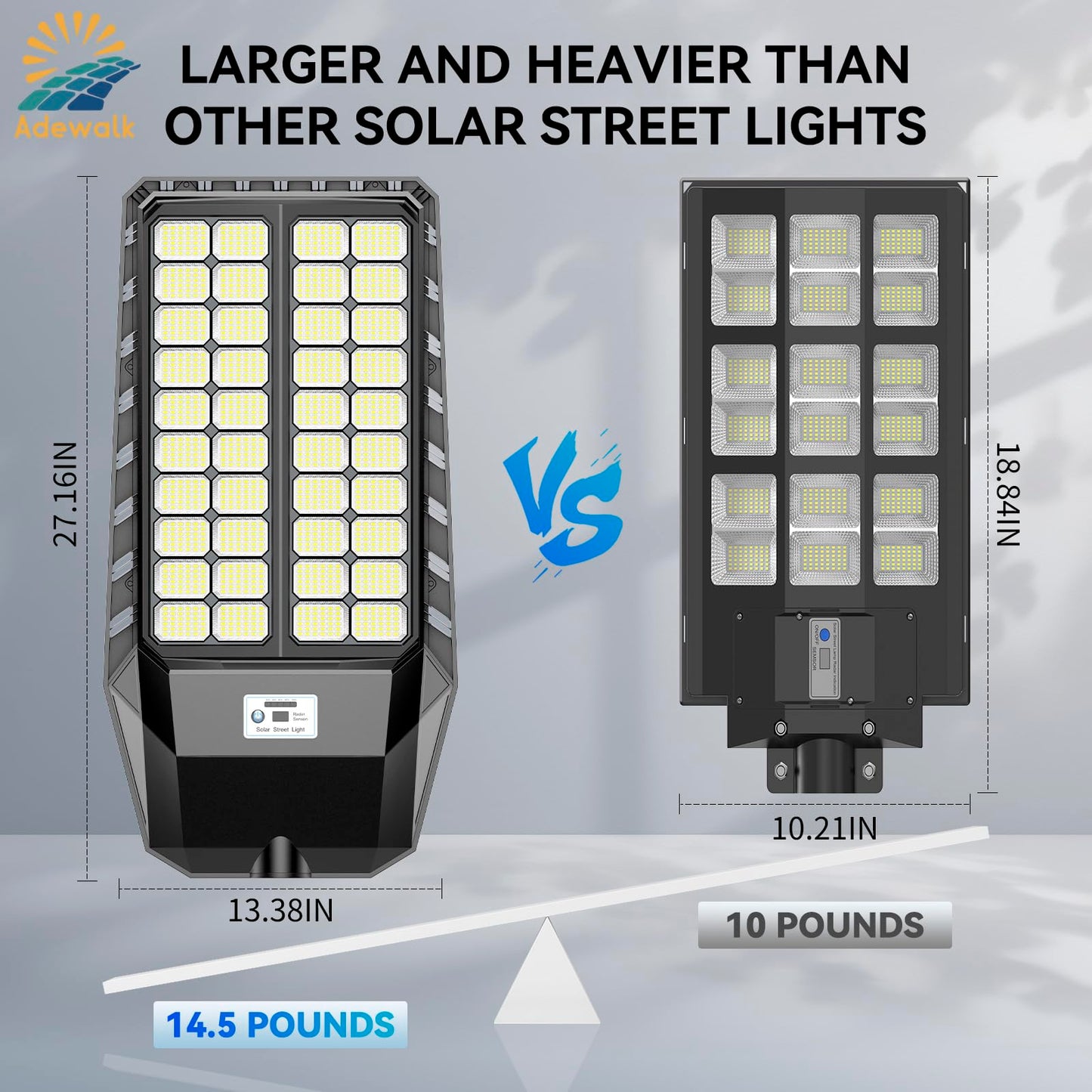 Adewalk 9000W Pro Large Solar Street Lights Outdoor with Thickened Shell, Commercial Grade Street Light Dusk to Dawn, Solar Lights Outdoor with Motion Sensor and Remote Control for Yard, Patio, 2 Pack
