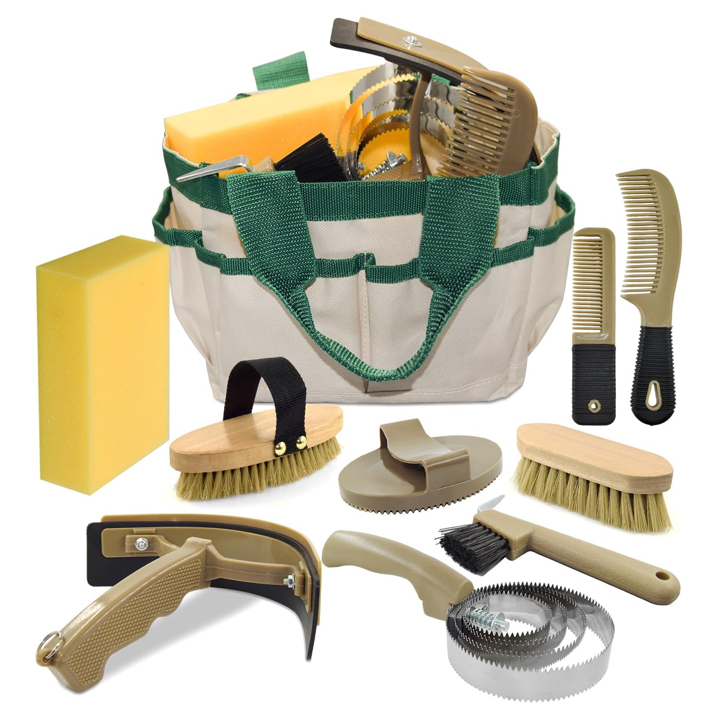 inoreal 9 Pieces Horse Grooming Kit, Tack Room Supplies Set with Tote Bag, Horse Brush Set for Effective Cleaning and Bathing, Professional Equine Coat Care Kit for Horse Riders Beginner