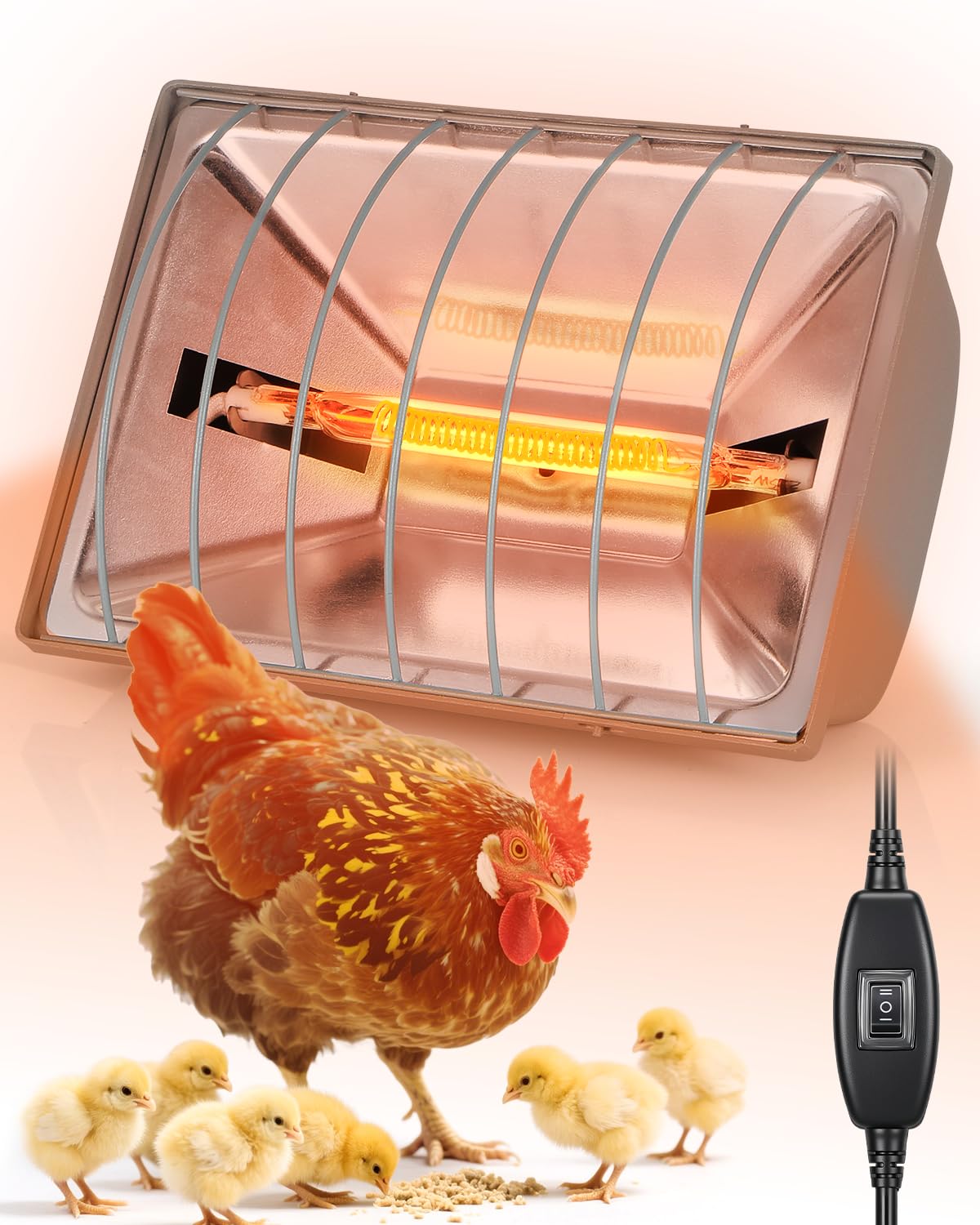 JIAXIDE Dual-Mode 300W Heat Lamp for Chickens - Long-Lasting Chicken Coop Heater & Chick Brooder Kit Companion, Safe Design with 7.87ft Cord for Poultry, Ducks, and Other Livestock