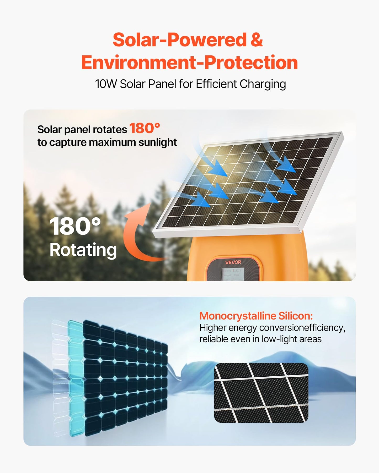 VEVOR Solar Fence Charger, 1J 10kV Solar Powered Fence Charger, Electric Fence Energizer Kit, Keep Out Predators, 3 Days Runtime, for Livestock, Poultry, Garden Protection