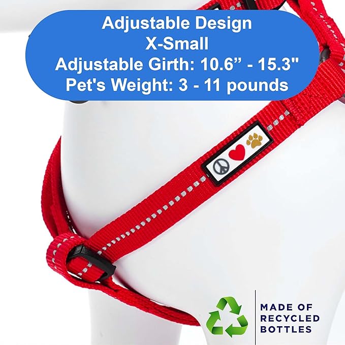 Pawtitas Recycled Dog Harness with Reflective Stitched a Puppy Harness Made from Plastic Bottles Collected from Oceans Extra Small Red Chilli