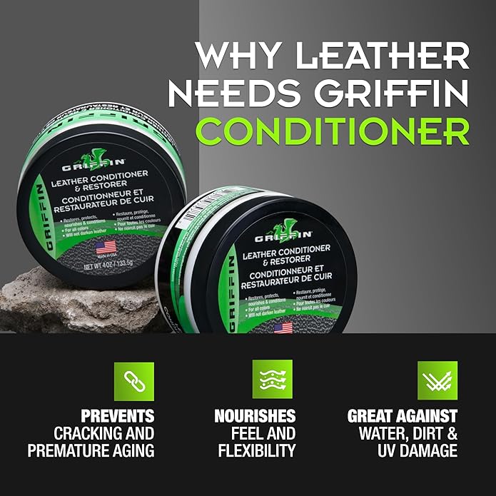 Griffin Leather Conditioner Restorer & Polish – 4 Oz – Deep Conditioning Balm for Boots, Shoes, Bags & Furniture – Better Leather Care with Natural Ingredients for Softening & Protection