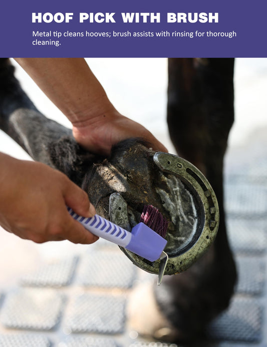 Furrishine 11PCS Horse Grooming Kit Curry Comb Sweat Scraper Horse Bathing Supplies Grooming Tools with Storage Bag Sugar Taro