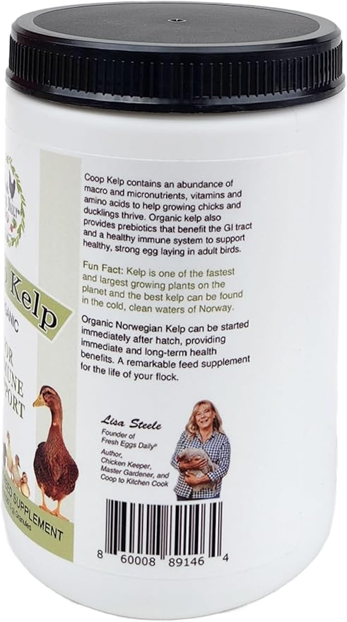 FRESH EGGS DAILY Organic Coop Kelp Feed Supplement Vitamins for Backyard Chickens and Ducks 20 oz