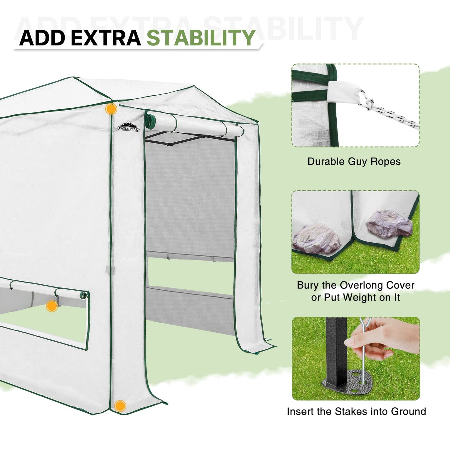 EAGLE PEAK Instant Pop-up Greenhouse, Indoor Outdoor Plant Gardening Green House, Roll-Up Zipper Doors and Side Windows, Heavy Duty Walk in 8x6 ft, Woven PE Top, White