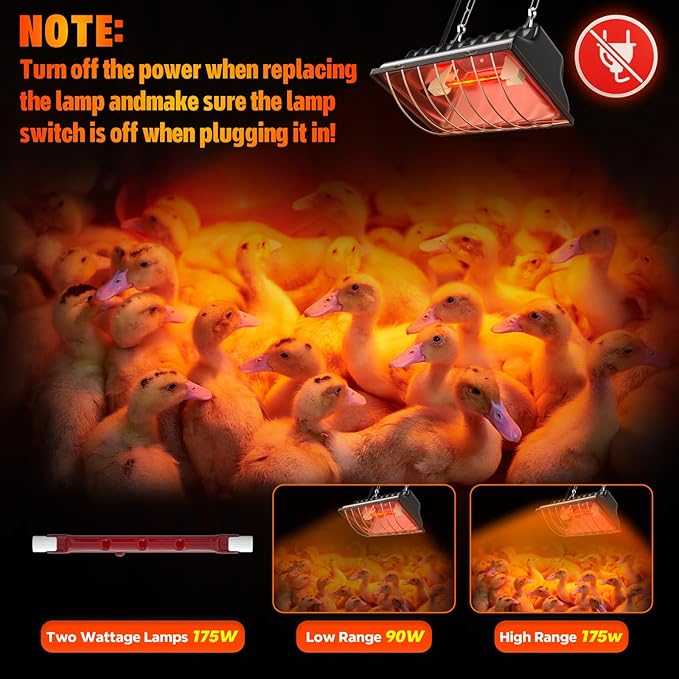 175W R7S Chicken Coop Heat Lamp Bulb,Repalcement Heater Bulb Heater Accessories for Chicks Or Ducklings,Heat Lamp for Cat Dog Pup,Adjustable Temp for Livestock Brooder Box Supplie