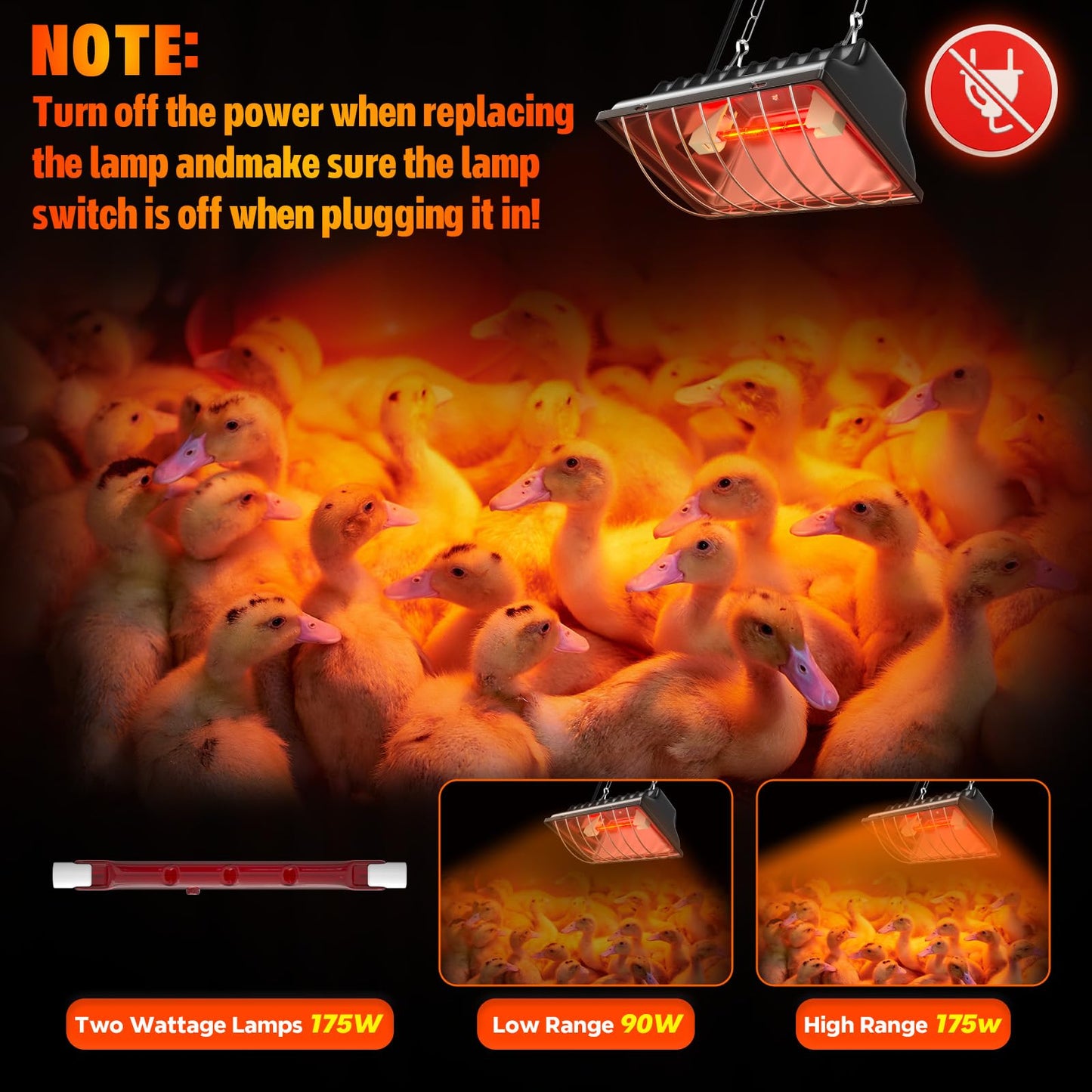TobeBright 175W R7S Chicken Coop Heat Lamp Bulb,Repalcement Heater Bulb Heater Accessories for Chicks Or Ducklings,Heat Lamp for Cat Dog Pup,Adjustable Temp for Livestock Brooder Box Supplie